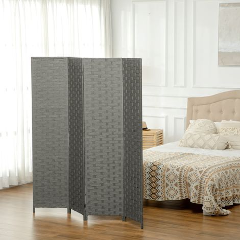 Paravent en bois à 4 panneaux, dimensions : 159,5 cm (L) x 169,5 cm (H) x 1,6 cm (P) (1/5)