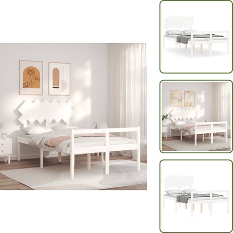 Lit pour personne âgée sans matelas blanc bois massif - Lit Senior - Lit Pour Personne Agée - Lit Haut - Lit Bois - Lit Blanc