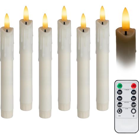 Flammenlose LED-Stabkerzen – Antik-Gotik-Stil, flackernde Flamme, geeignet für jüdische Menoras, Kandelaber und Menoras, batteriebetrieben, Fernbedienung (6er-Set, elfenbeinfarben)