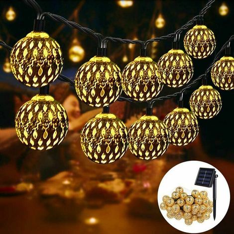 Moroccan Solar String Lights for Outdoor Use: Set of 2 x 7M LED String Lights with 50 Bulbs, 8 Lighting Modes, Waterproof, Ideal for Garden, Patio, Yard, Home, Christmas Parties (1/4)