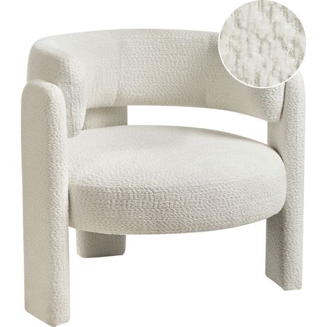 Sillón tapizado en chenilla con respaldo curvo asiento moderno escandinavo blanco crema Burea