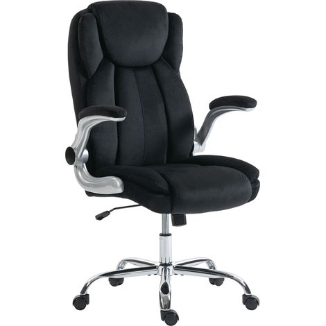 Chaise de bureau ergonomique avec dossier haut, accoudoirs rabattables, assise à ressorts, hauteur réglable, noire (1/5)