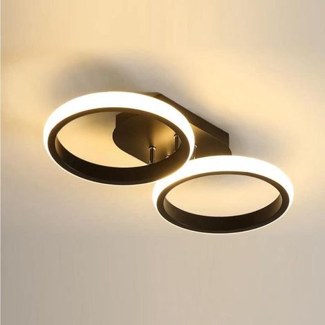 Modern round minimalist black LED ceiling light with 2 heads and white light for living room, kitchen, bedroom (1/5)