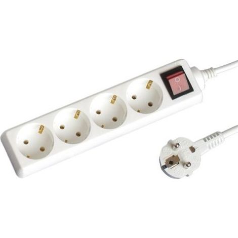 Mehrfachsockel 4 Steckdosen mit 1,5m Schalter aus 3x1mm weißem Kabel GSC 0000003