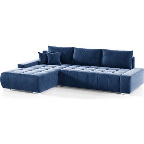 Ecksofa Sofa mit Schlaffunktion VOGAR Stoff Monolith Blau Ottomane Links (1/4)