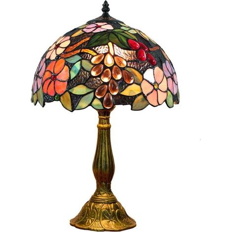 Lampe à poser vintage 12 pouces – Abat-jour vitrail en verre fait main – 30 x 30 x 48 cm – Culot E27 – Classe énergétique A+ (1/5)