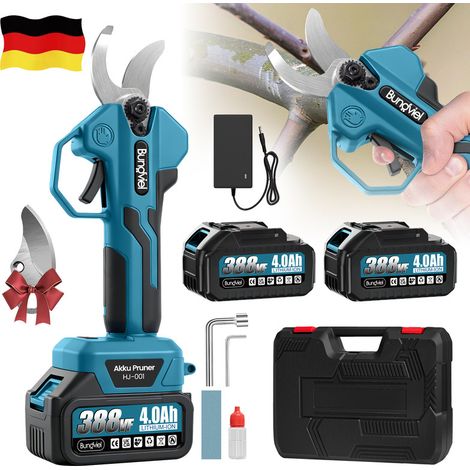 Elektrische Gartenscheren, 21-V-Akku-Gartenschere, Gartenschere, Schere, Astschneider für den Garten, + 2 x 4,0 A-Akku + Ladegerät,Kompatibel mit Makita-Akku