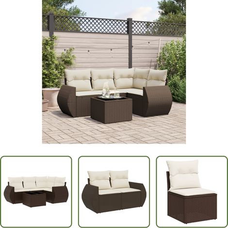vidaXL Rattanmöbel - 5-tlg. Garten-Sofagarnitur mit Kissen Braun Poly Rattan (1/5)