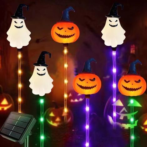 Piquets lumineux LED d'Halloween citrouilles chapeau violet et fantômes chapeau noir, lampe décorative extérieure IP65, tension 1,2V DT-23 (1/5)