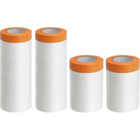 Lot de 4 rouleaux de film de masquage transparent avec ruban adhésif en tissu autocollant pour protection contre la poussière (1/5)
