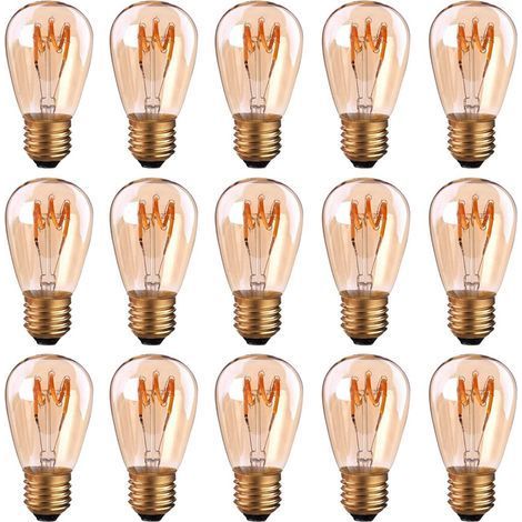 Lot de 15 ampoules LED E27 à filament spirale ST45/S14 3 W Style vintage Lumière ambrée Dimmable 2200 K Blanc très chaud 140 lm Équivalent à 25 W (1/5)
