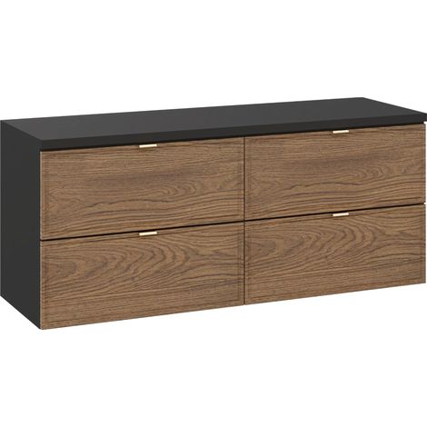Double meuble suspendu sous vasque avec plan TALIA CASELLA noir et chêne 120 cm (1/5)