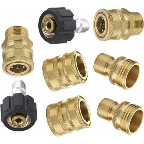 Kit d'adaptateurs pour nettoyeur haute pression 8 pièces : raccord rapide pivotant M22 3/8 raccord rapide 3/4 - BDD (1/4)