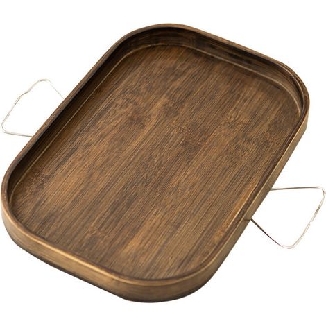 Plateau d'accoudoir de canapé en bambou dimensions 33 x 22 x 3 cm avec fixation à clipser surface antidérapante pour aliments boissons téléphone et télécommande couleur marron (1/5)