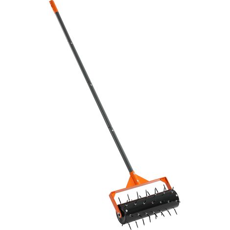 Mophorn Manuelle Rasenlüfter-Walze mit 42 Eisen-Spikes, 5,5 cm breiter Platte und langem Griff, Werkzeug zur Bodenbelüftung für verdichtete Böden, ideal für Rasenpflege im Garten und Hof, Schwarz