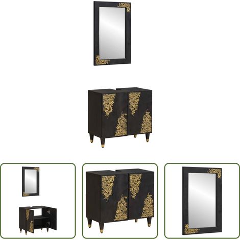 Holz Schrank - Badezimmerschrank-Set mit Tür 2 pcs Schwarz Massivholz Mango (1/5)