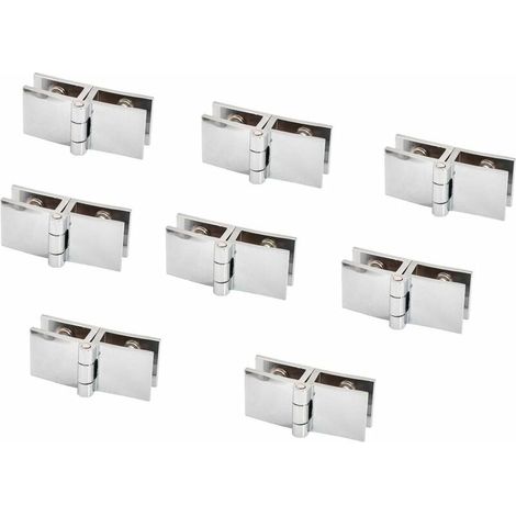 Charnière pour meuble,Lot de 8 charnières de porte en verre, 5 mm à 8 mm, pince rectangulaire réglable pour porte d'armoire, porte en verre à 180 degrés (1/4)