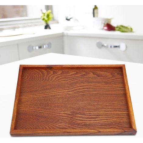 Plateau rectangulaire en bois pour thé, service de table, assiette à en-cas, plat de rangement pour aliments, idéal pour l'hôtel et la maison (35 x 24 cm) (1/5)