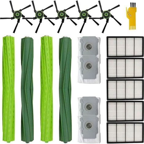 Kit de accesorios para aspiradora robot Roomba s9+ (9550) s9 9550 - 18 piezas de repuesto: 2 juegos de cepillos giratorios, 5 filtros, 5 cepillos laterales, 4 bolsas para polvo (1/5)