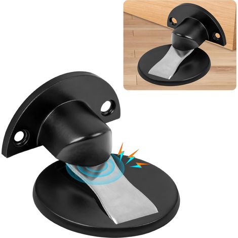 Butée de porte magnétique auto-adhésive très résistante, invisible avec vis dissimulées - pour maison, bureau, terrasse (noir) (1/5)