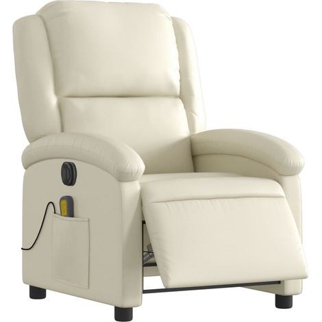 Poltrona relax TV elettrica reclinabile con funzione massaggio in PVC crema DEC027150