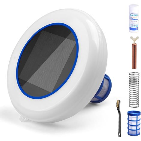 Ioniseur Piscine Solaire Purificateur D'ion Argent en Cuivre, Jusqu'à 35000 Gal, Purificateur d'eau Automatique de Piscine Flottante, Electrolyseur Piscine Solaire pour Extérieure (1/5)
