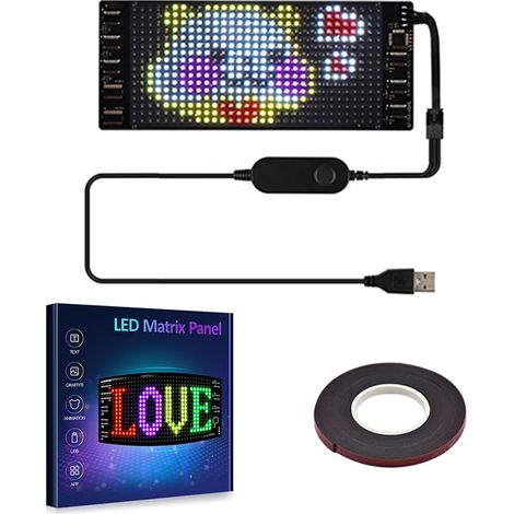 (16x32 LED 7x17 CM) Panneau matriciel de pixels LED, haute luminosité défilante, contrôle par application Bluetooth. (1/5)