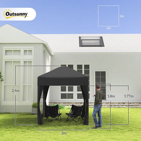 Pavillon pliant 2x2m avec 4 panneaux latéraux et fenêtres, protection UV, tente de jardin avec sac de transport, acier Oxford noir (1/5)