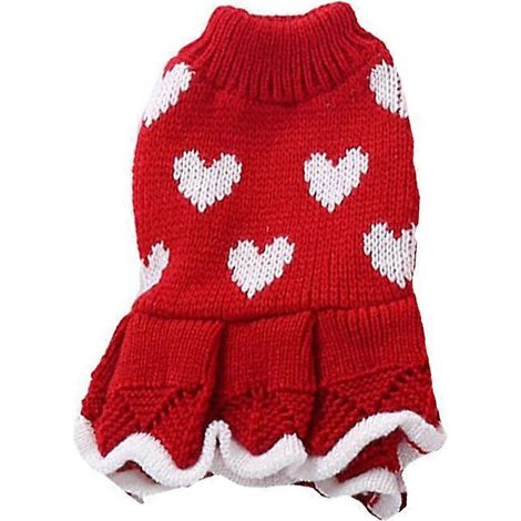 Robe pull chaude d'hiver pour petite chienne, robe de princesse pour chiot femelle, pull en maille pour chienne -S (1/5)