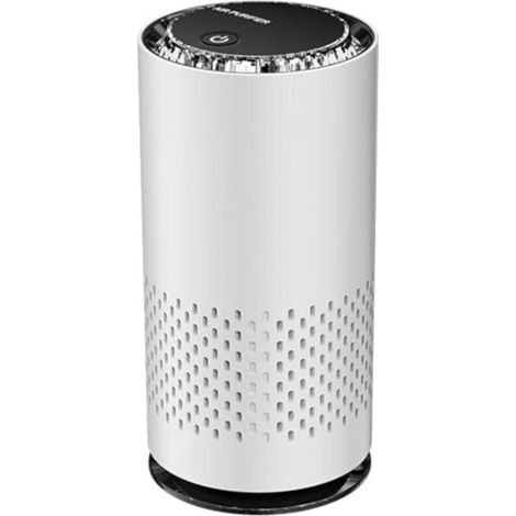 Purificateur d'air portable pour voiture avec technologie ionique négative, quadruple filtration, fonctionnement silencieux et flux d'air à 360° (blanc). Dimensions : 15,2 x 6,8 x 6,8 cm (1/5)