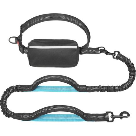 Guinzaglio per cani a mani libere con tasca con cerniera, doppie maniglie rinforzate e cordino elastico resistente, ideale per passeggiate, jogging e corsa. (1/5)