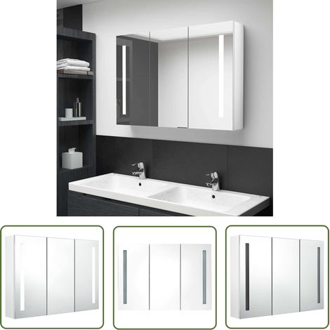 The Living Store LED-Spiegelschrank fürs Bad 89x14x62 cm Glänzend Weiß - LED-Spiegelschrank - Badezimmermöbel - Wandspiegel - Kosmetikspiegel - Aufbewahrungsschrank (1/5)