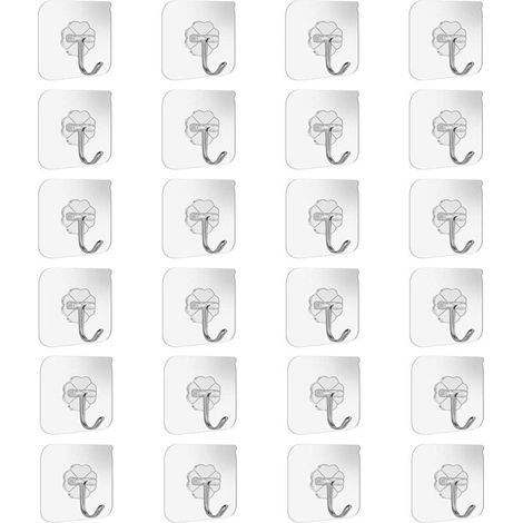 Lot de 24 crochets muraux et de plafond adhésifs et résistants pour salle de bains et cuisine, 10 kg (max), avec crochets en acier inoxydable, sans clous, pour serviette de bain (1/4)
