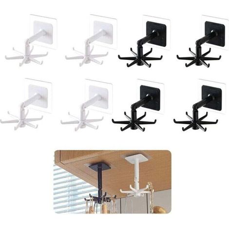 8 Pièces Rotatif à 360° Porte Ustensiles Cuisine, Sans Perçage Rangement Organiseur Rack, Crochet pour Ustensiles de Cuisine, Réutilisable Rangement Organiseur Rack Autoadhésif (1/4)
