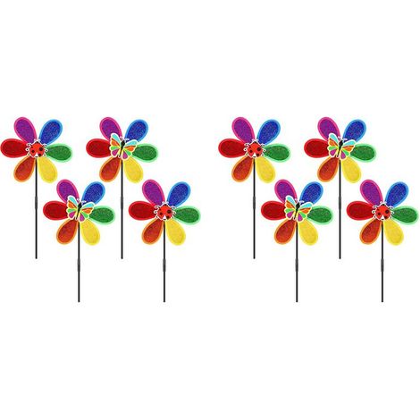 8 Pièces Moulinets pour Jardin, Moulin à Vent de Jardin Arc-en-Ciel à Fleurs Colorées, Moulins à Vent de Jardin Moulins à Vent de Pelouse