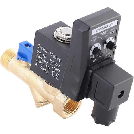 Vanne de purge électronique temporisée automatique G1/2 DN15 pour condensats de compresseur d'air (AC230V) (1/4)