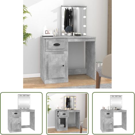 The Living Store Schminktisch mit LEDs Betongrau 90x50x132,5 cm Holzwerkstoff - Schminktisch - Kosmetikschrank - Badezimmermöbel - LED-Beleuchtung - Makeup Tisch (1/5)
