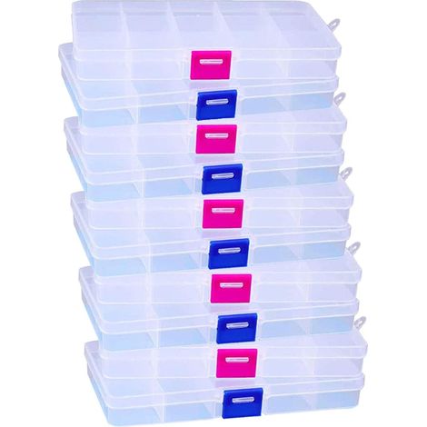 10 Grids Clear Plastic Storage Box Jewelry Box Multipurpose Container with Adjustable Compartment Dividers Organizer Box Storage Containers, 10 Pcs