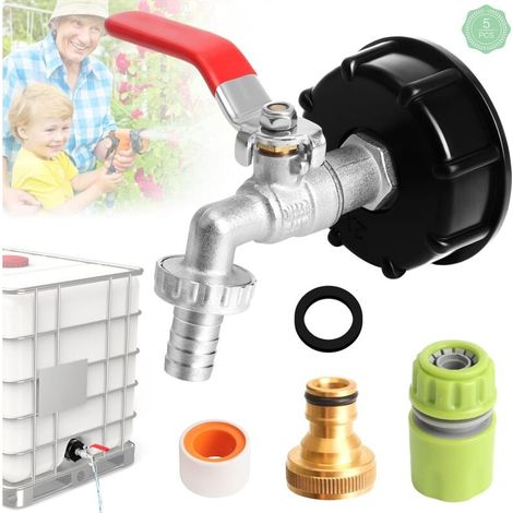 Adaptateur de Réservoir IBC 1/2” Connecteur IBC Robinet Recuperateur Eau de Pluie IBC Raccord Robinet en Laiton Robinet Cuve S60X6 Adaptateur Cuve 1000L pour Réservoir IBC Connecteur de Tuyau (1/5)