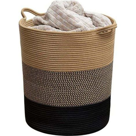 Fabric Laundry Basket, Cotton Rope Storage Basket, Cross Grain Laundry Basket, Laundry Basket (Yellow and Black Flowers + Black, 42cm/45cm) (1/4)