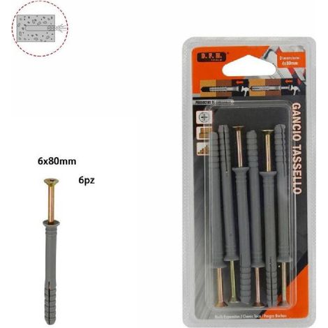 Trade Shop - SATZ 6 STÜCK DÜBEL FISCHER SCHRAUBEN SCHRAUBEN NÄGEL HAKEN DÜBEL GRÖSSE 6 X 80 MM 69051 -
