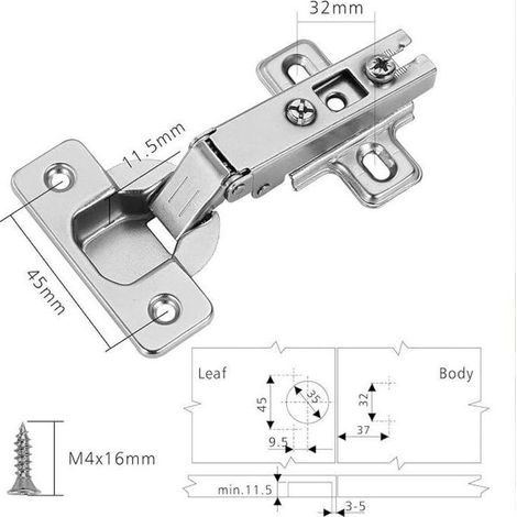 2 pièces Recouvrante Charniere Porte Cuisine, angle d'ouverture 110 ° de Charniere Porte Placard charnière pour porte meuble de cuisine charnière (1/4)