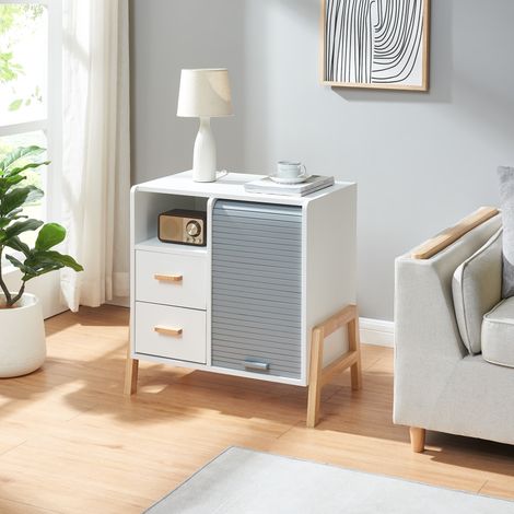 Sideboard Kvaefjord 66x60x40 cm mit einer Jalousietür Weiß/Grau [en.casa]