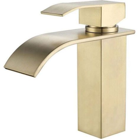 Rubinetto per lavabo a cascata - Rubinetto monocomando - Acciaio inox - Oro spazzolato - Facile installazione (1/4)