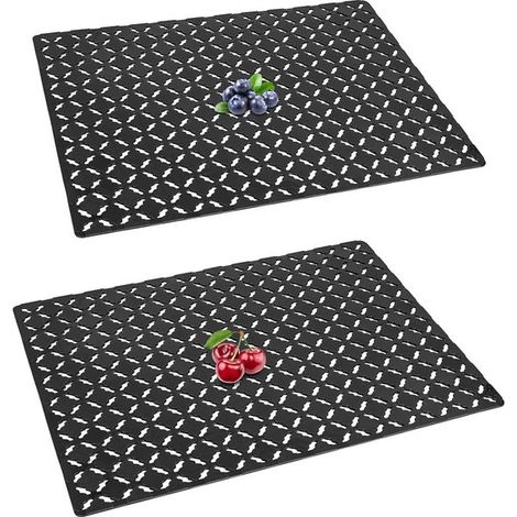 Federbelastete Spülbeckenmatten – 2er-Pack Spülbeckenschutz für Keramik-/Edelstahlspülen – Maßgefertigte Abflussmatten 30x40cm (schwarz) (1/5)