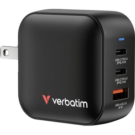 Verbatim Mini GaN Charger 70W 2xUSB-C PD, 1xUSB-A QC 3.0 32229 (1/5)