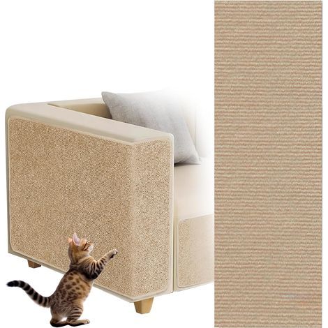 Selbstklebende Katzenkratzmatte, Klebematte für Katzen, Kletterkratzbaum für Katzen, individuell zuschneidbarer Katzenkratzbaum, schützt Teppiche und Sofas (Khaki, 30×100cm)
