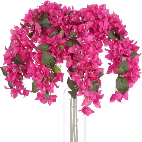 Cuatro tallos de buganvilla artificial de seda rosa de 107 cm (42 pulgadas), ideales para el hogar, bodas, jardines y decoración de paredes (rosa intenso) C38