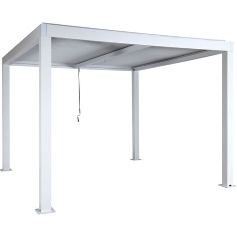 [NEUWERTIG] Pergola HHG-254, Gartenpavillon Lamellen-Pavillon, 11cm-Aluminium-Gestell, Regenrinne sturmfest, 3x3m weiß