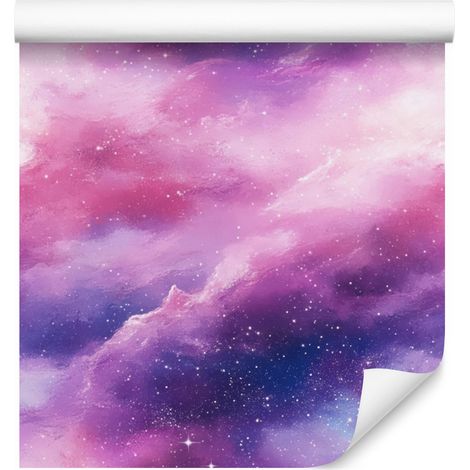 Papel pintado de galaxia en acuarela, fondo lavanda, centro morado, 50x1000 cm (1/5)